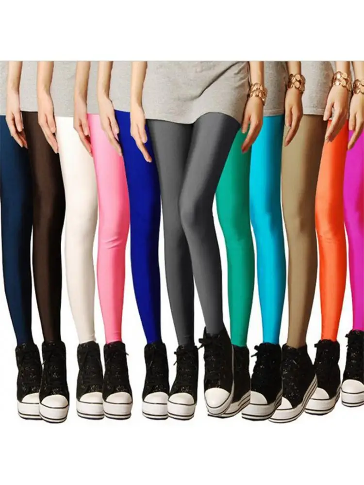 Celana Panjang Wanita 40-90KG Legging Warna Solid Celana Kasual Elastis Celana Panjang Pergelangan Kaki Permen Spandeks Neon Seksi Rajutan Bawah