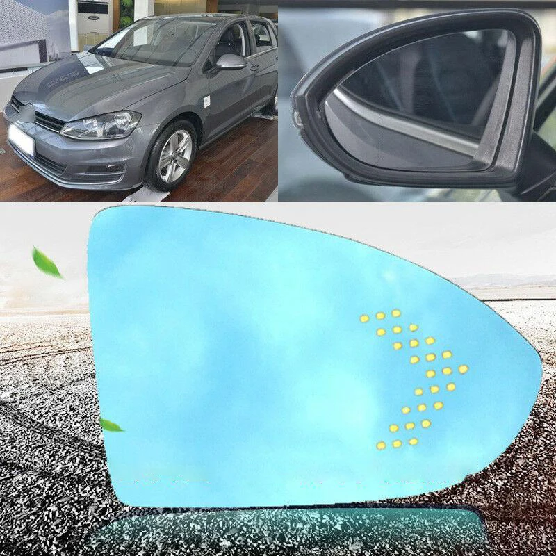 For Volkswagen Golf 6/7 Lamando Heating Blue Lens Large Vision Rearview Mirror Wide Angle Blue Glass Anti-Glare Turn Single Lamp