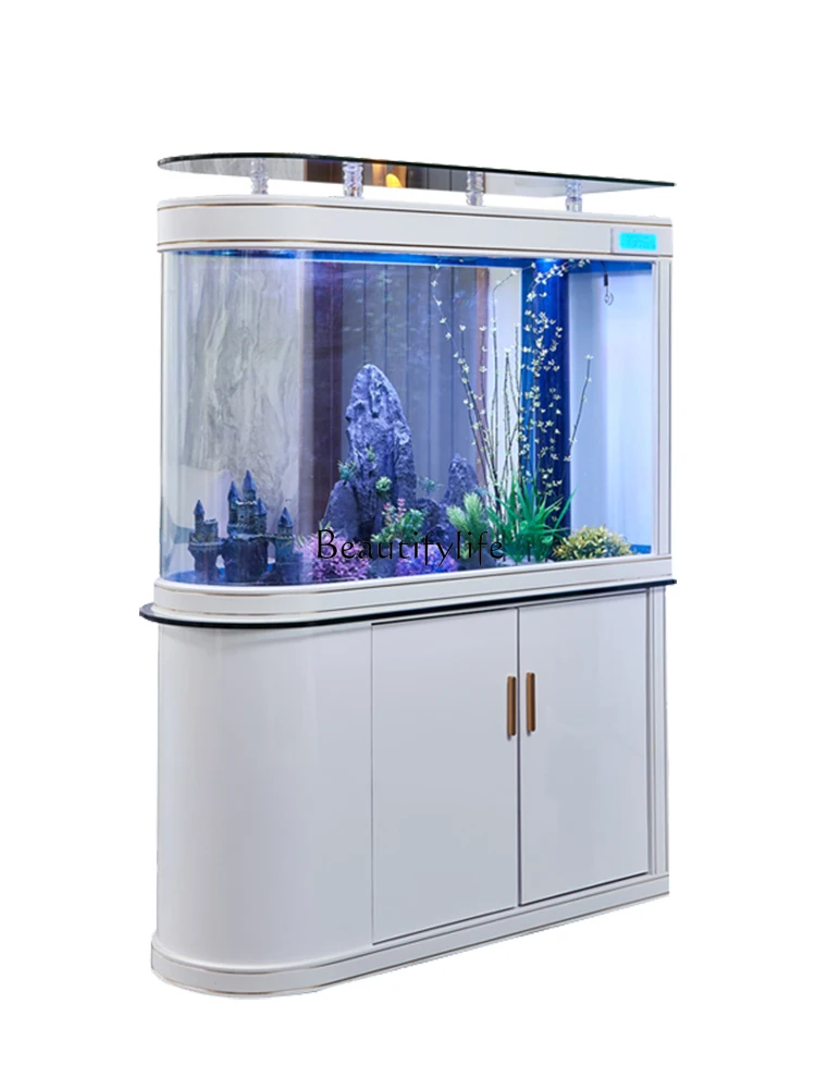 

Light Luxury Fish Tank Living Room Home Subareas Screens Bottom Filter Glass Ecological Aquarium