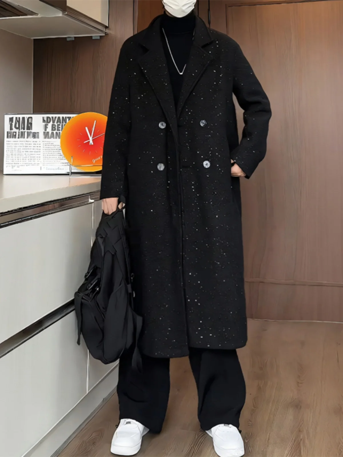

Tianxing Men's Woolen Coat Long Warmth oulder High Quali Faionable Cotton Lined Winter Coat Ele Sle