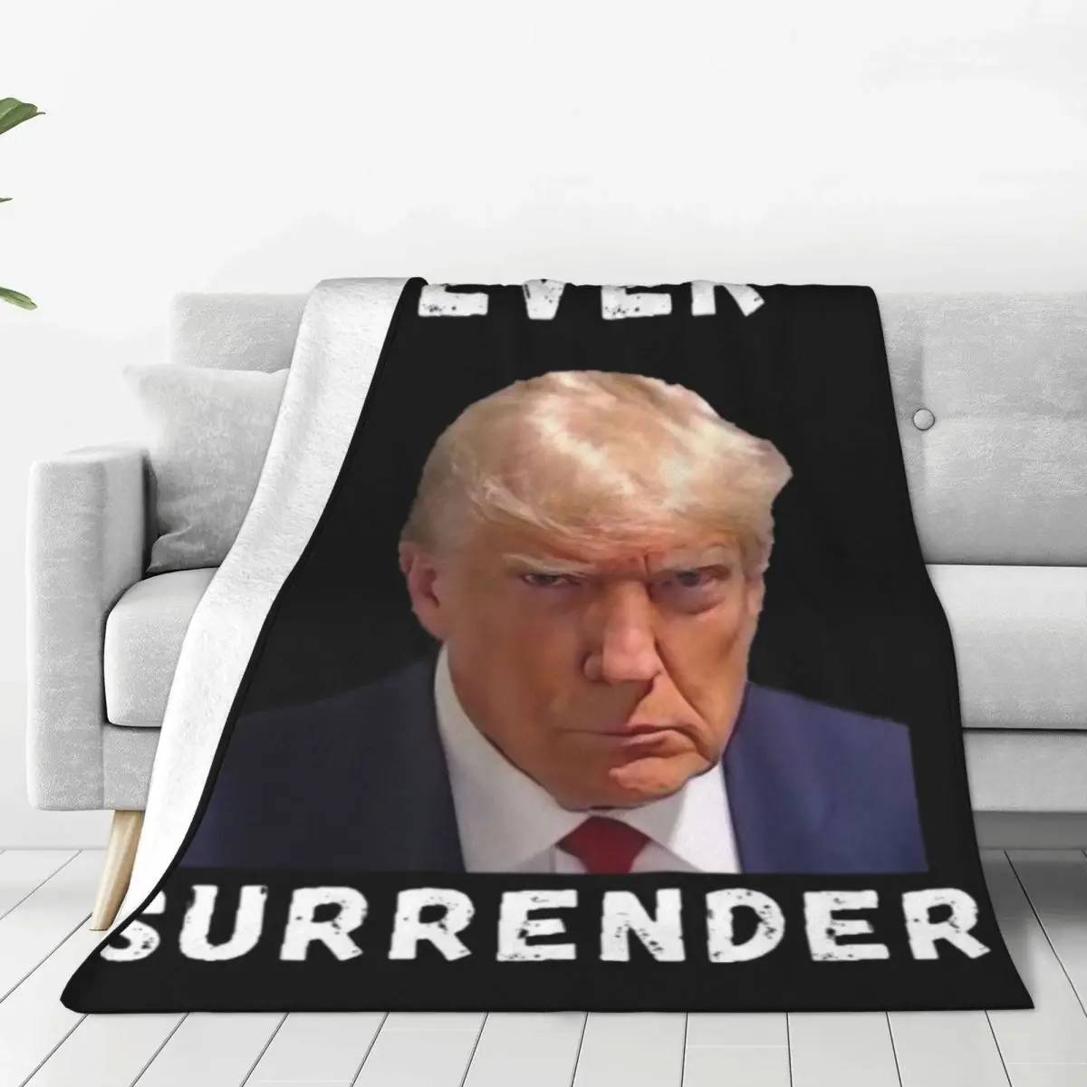 Comfortable Trump Never Surrender Blanket Sofa Decorative Mug Shot Free Trump Throw Blankets Lightweight Thin Flannel for Couch