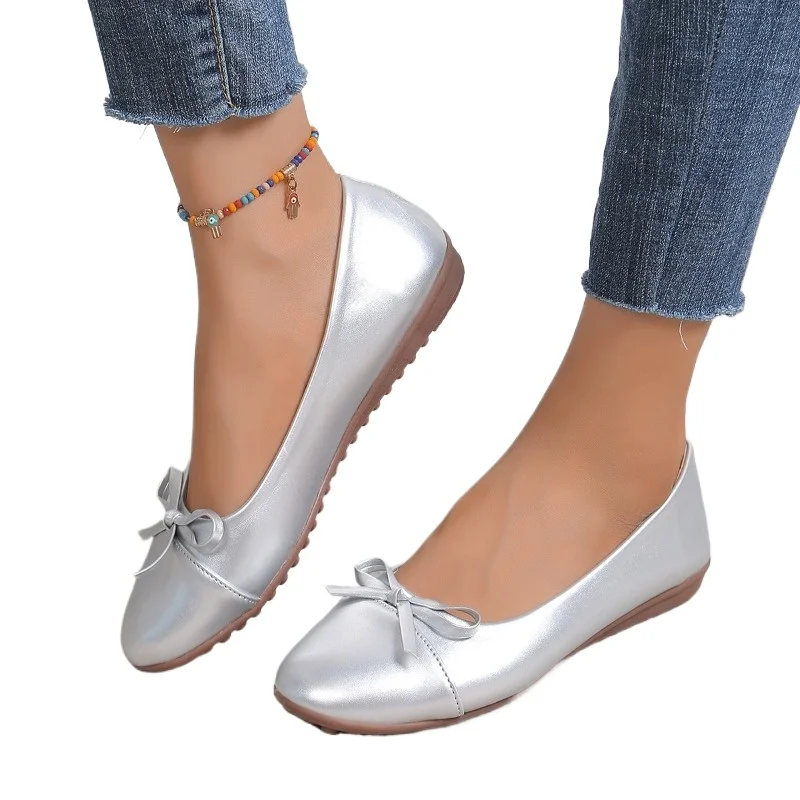 Shoes for Women 2024 Plus Size Slip on Women's Flats Casual Daily Flats Women Bow Tie Round Toe Soft Bottom Outdoor Ladies Shoes