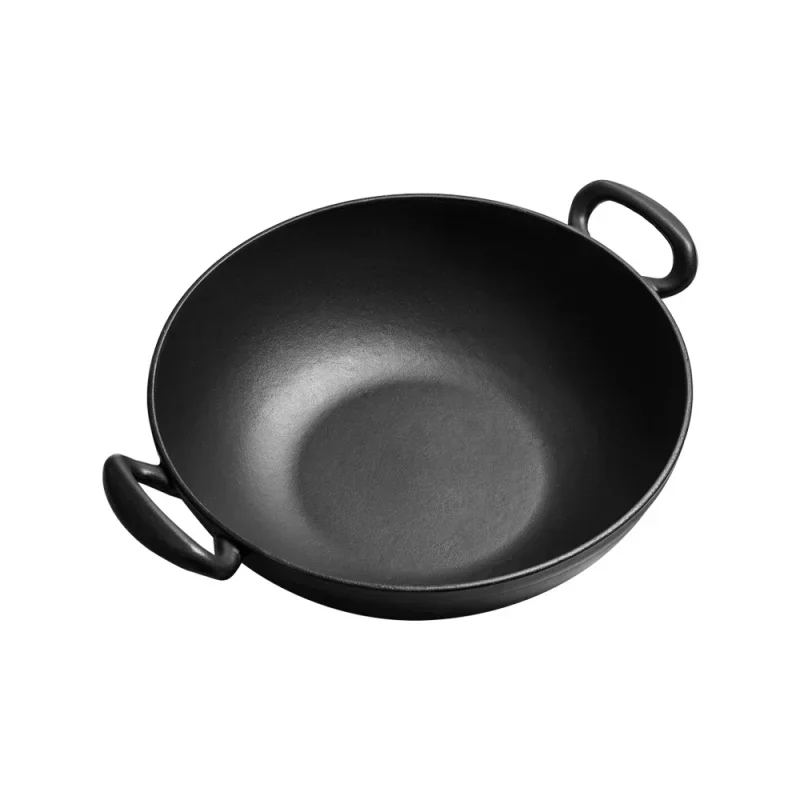 Traditional Old-Fashioned Cast Iron Wok 34cm Non-Stick Frying Pan for Gas and Electric Stoves  wok  Китайская кастрюля