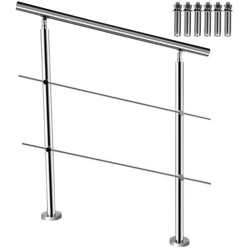 39.4” Stainless Steel Stair Handrail with 2 Cross Bars - Durable for indoor /Outdoor Garden Railing for Easy Installation