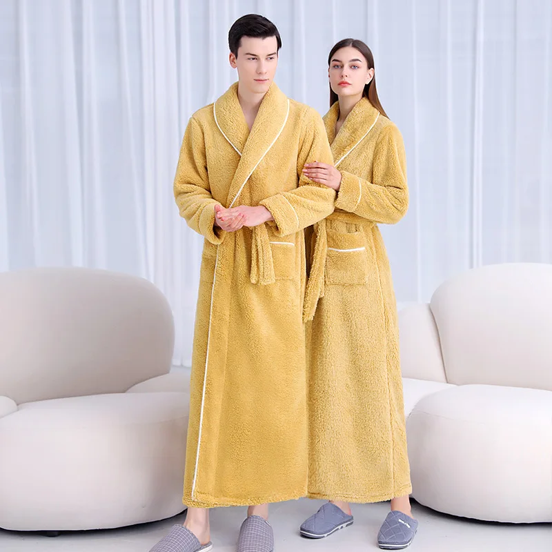 Large Size 3XL Autumn Winter Couple Sleepwear Flannel Men Long Robe Home Clothing Thicken Warm Coral Fleece Bathrobe Lounge Wear