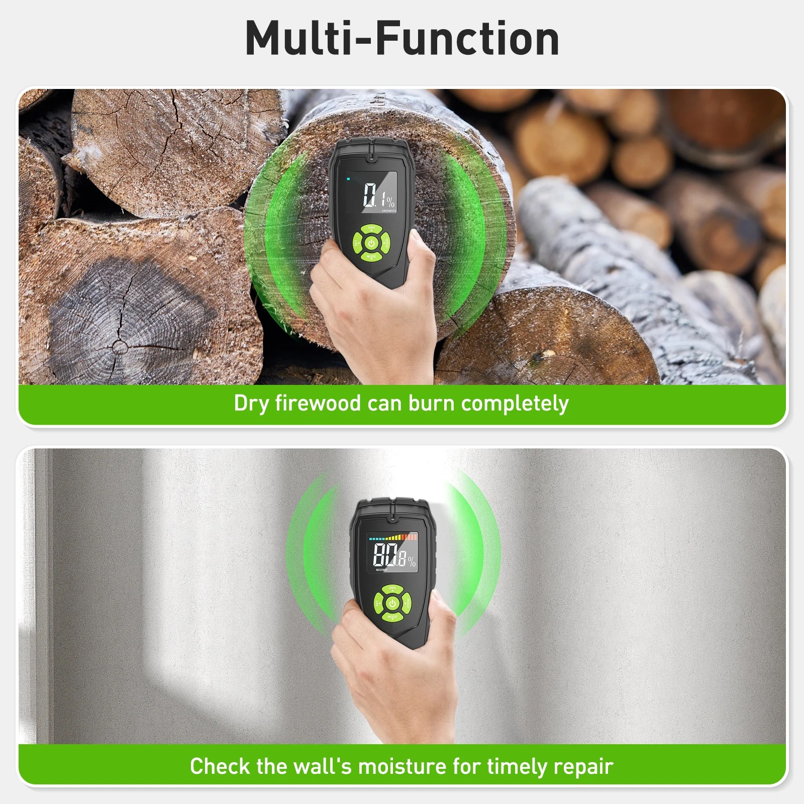 Huepar 4-IN-1 Inductive Moisture Meter Wood Detector Wall Scanner With LCD Display Humidity Sensor Timber Hygrometer Detect Tool