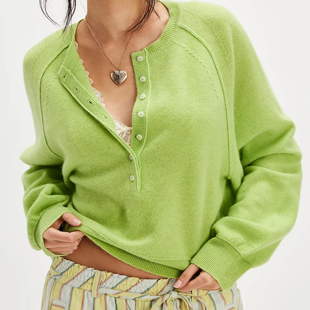 

Женский осенний винтажный пуловер с длинными рукавами и круглым вырезом y2k, свитера в консервативном стиле, однотонные пуговицы, свободные трикотажные изделия, повседневные топы на выход