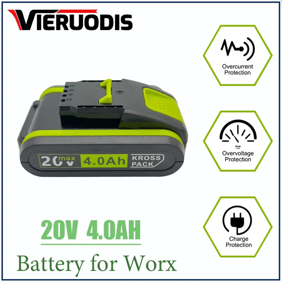 For Worx New Power Tools Rechargeable Replacement Lithium Battery 20V 4.0Ah for Worx WA3551 WA3553 WX390 WX176 WX178 WX386 WX678