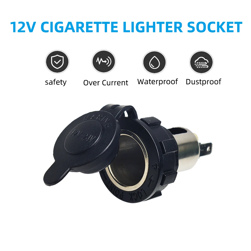 12V Cigarette Lighter Socket Car Marine Motorcycle ATV RV Lighter Socket Power Outlet Socket Replacement Plug with Cover Harness