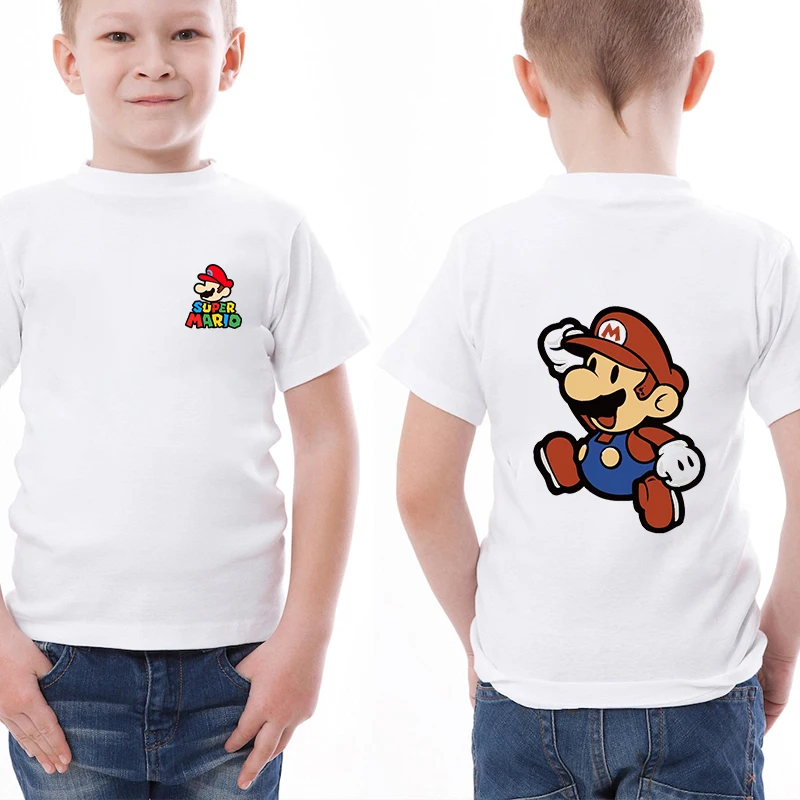 Mario printed kids T-shirt Summer children's cotton short-sleeved suitable for boys and girls white casual tops