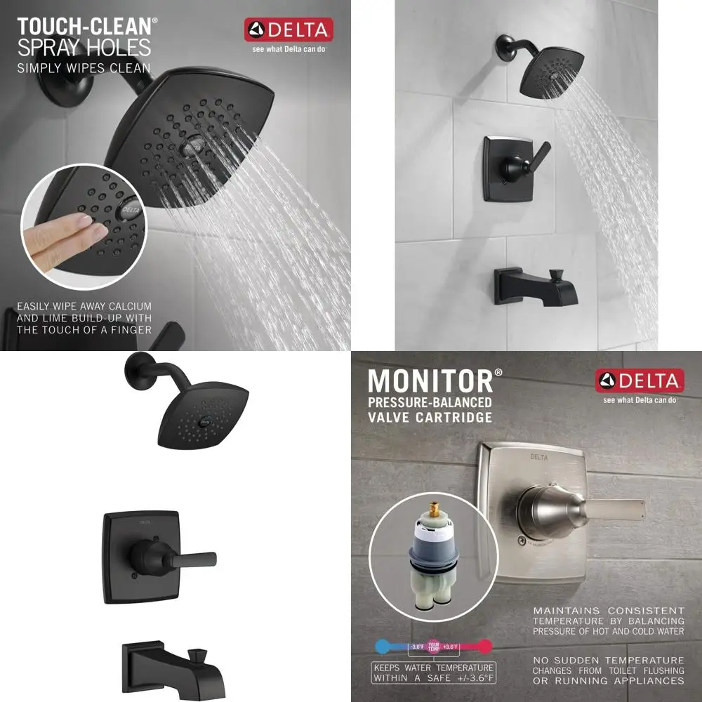 14 Series Bathtub and Shower Faucet Set, Matte Black Shower Head and Handle, Trim Kit Included