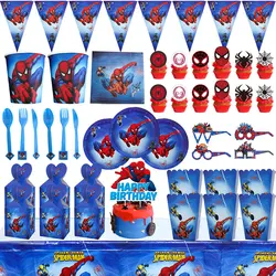 Spiderman Theme Birthday Party Decorations Disposable Tableware  Plate Napkins Cups Banner 3D Spider Foil Balloon Party Supplies