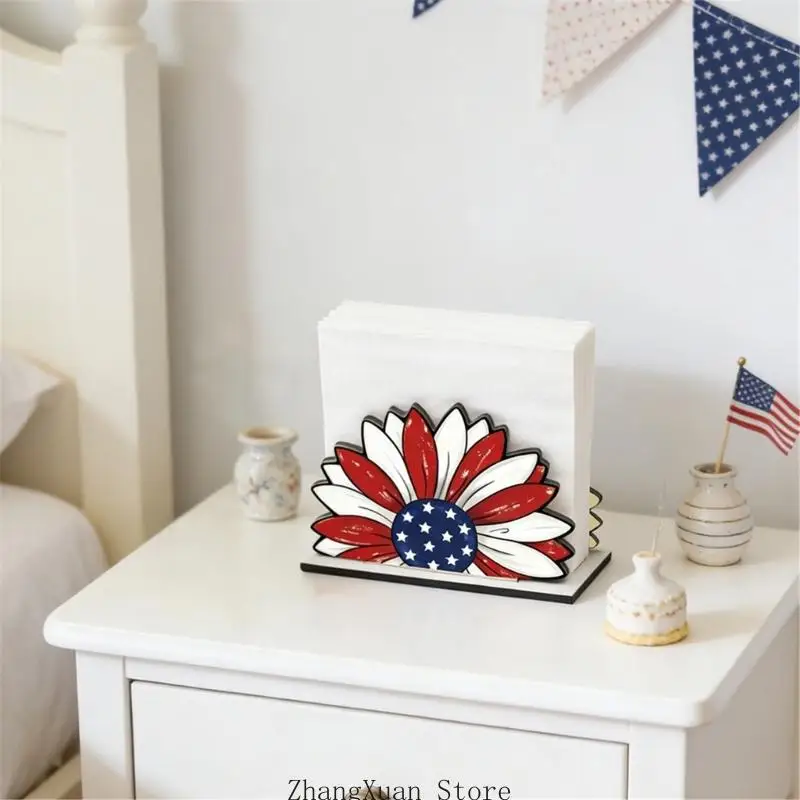 Packung mit 4 patriotischen Taschentuchbox-Haltern aus Holz mit Designs zum Unabhängigkeitstag für Büros und Heimdekoration 3XUF – Detail 10