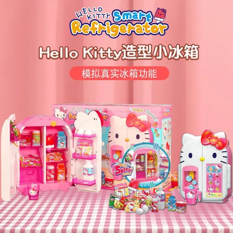 

Sanrio аниме Hello Kitty мини холодильник кавайная Милая мультяшная фигурка модель игрушка для детей игровой домик кукла Забавный подарок на день рождения