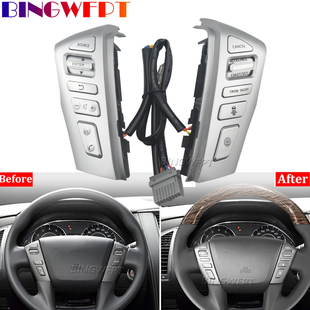 Car Steering Wheel Volume Phone Cruise Control Button Switch For Nissan PATROL Y62 2012-2018 Infiniti QX56 QX80 With Backlight