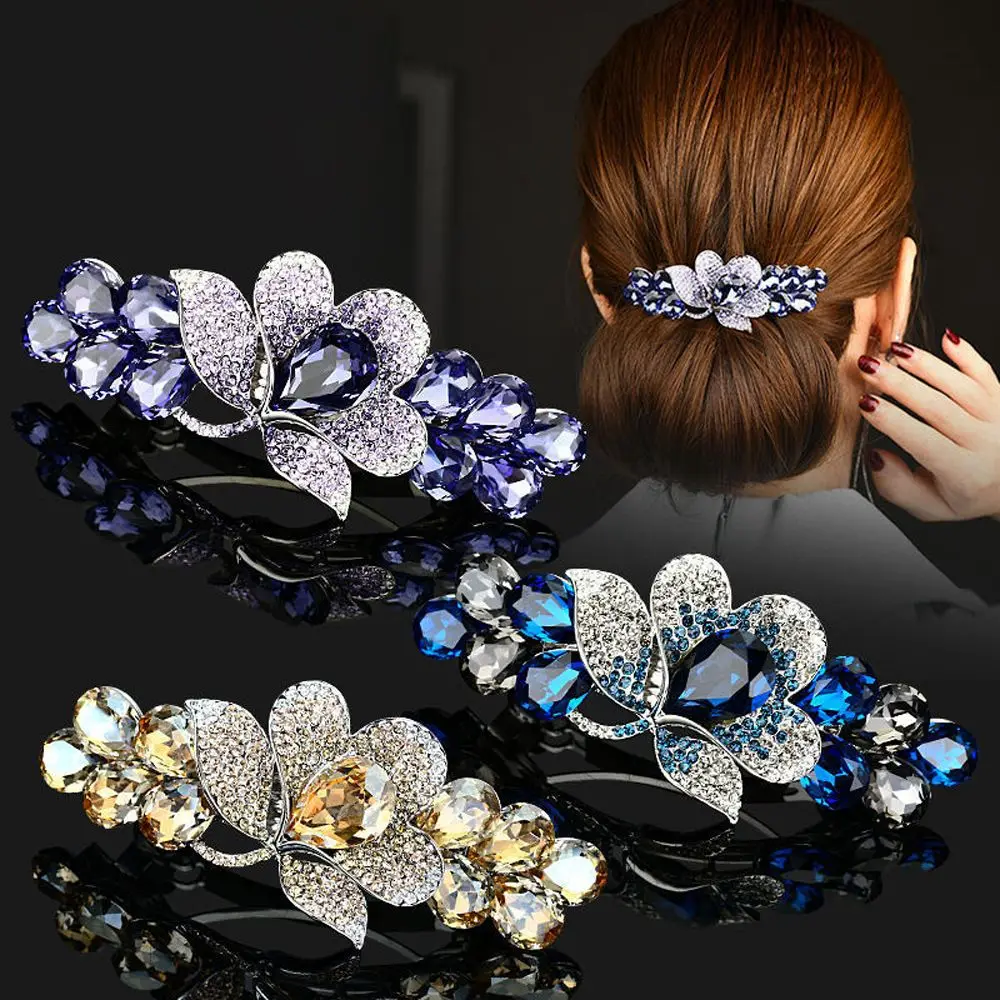 Crystal Hair Spring Clips Flower Headwear Geometric Tulip Barrettes Women Girls Sweet Ponytail Holder Hairpins Hair Accessories