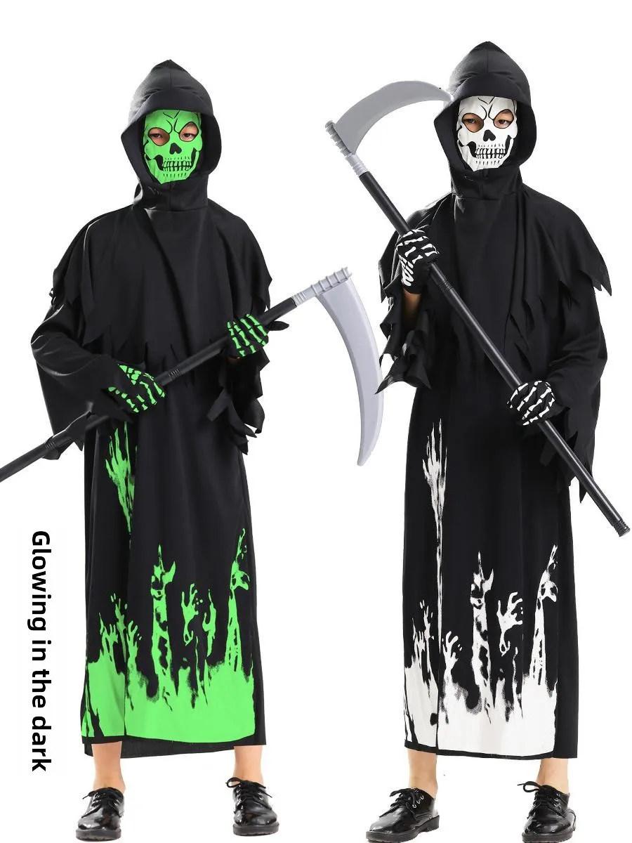 أزياء الأطفال التأثيرية المتوهجة لمرحلة الأداء الساحرة الهيكل العظمي شبح الشيطان loween Par eup الزي الجنية T موضوع