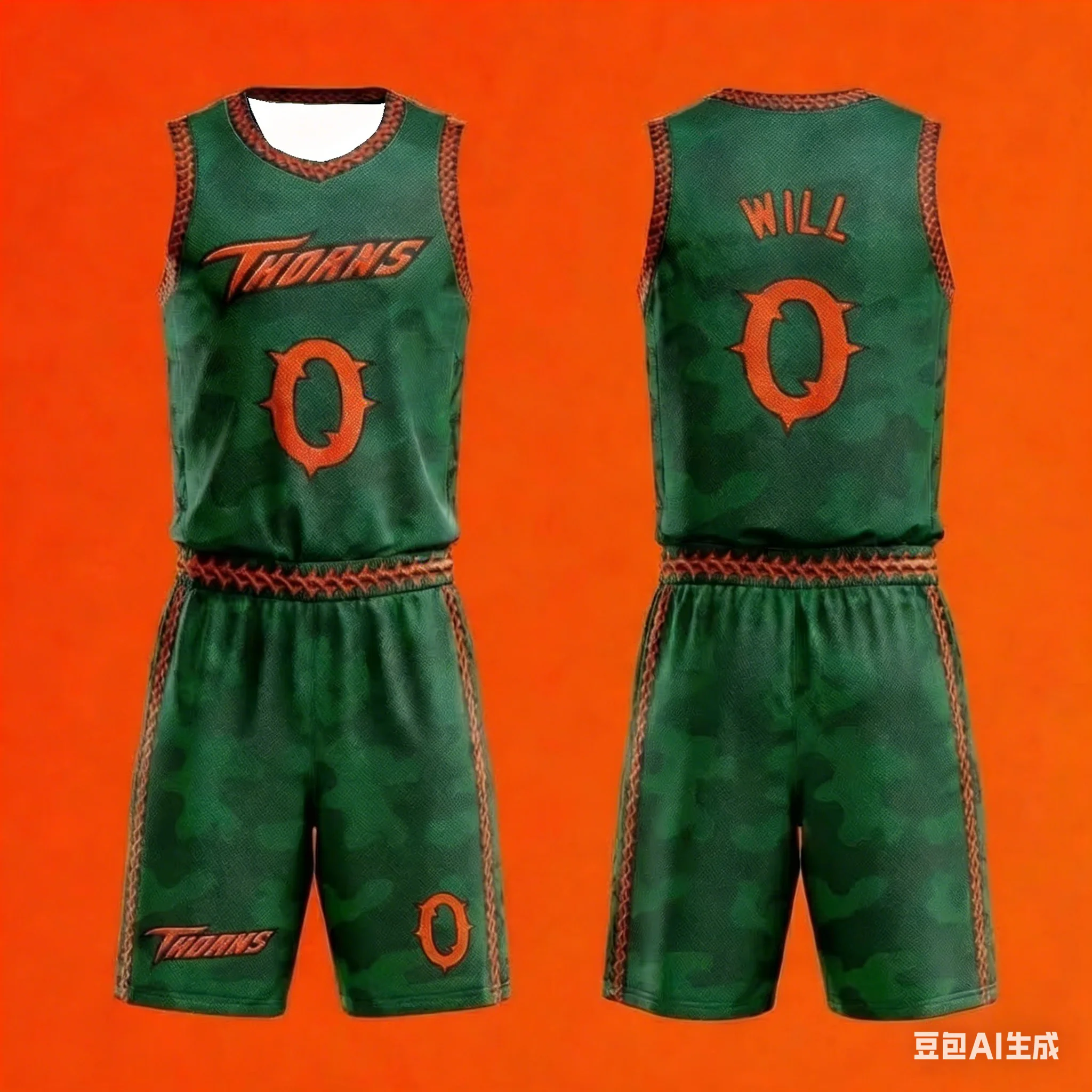 Vineland Thorns Basketball Jersey Set GOAT Movie Will 0 Green Camo Uniform Mesh Shirt Sportswear Men's Clothing Kids Tshirt