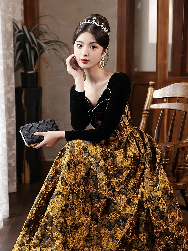 

Ele Bla Evening Gown Long Sve Women's Formal Dr Luxury Sensation Par Host Adult Ceremony KTV Event Wedding