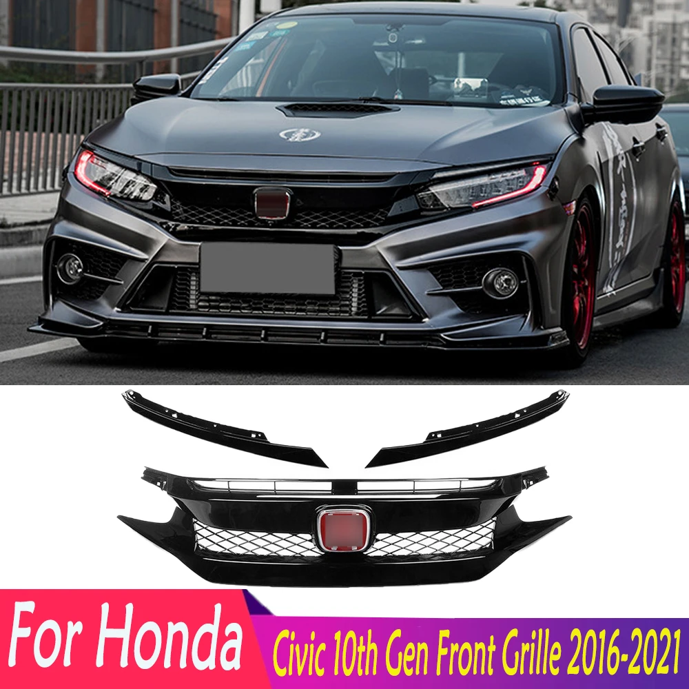 For Honda Civic 10th Gen 2016-2021 Car Front Grille Racing Grill Net Grid Splitter Upper Bumper Hood Mesh Grills Body Kits