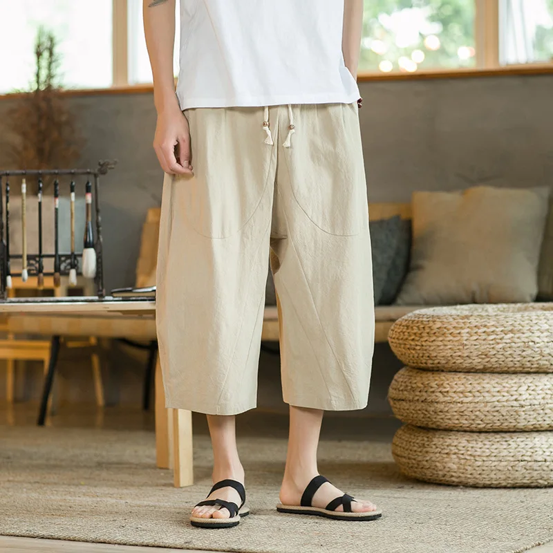 Men Cotton Linen shorts Summer Loose Wide Leg Breathable Comfortable Casual Beachwear Youth Vitality shorts