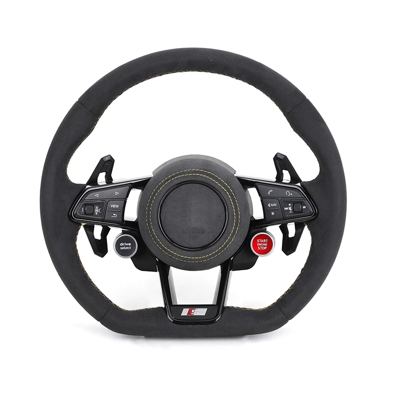 

With Start Button R8 S-Line Full Alcantara Leather Steering Wheel for Audi A7 C6 C7 S7 S4 A4 B8 RS3 SQ5 Q5 S5 B9 A6 C8 A3 TTRS