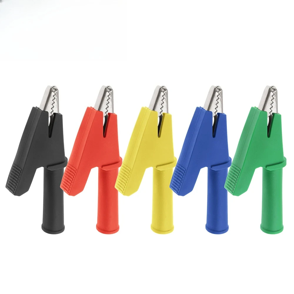 5PCS 30A Pure Copper Insulated Test Alligator Clip 10MM Opening With 4MM Jack Safety Crocodile Clamps For Banana Plug Or Welding