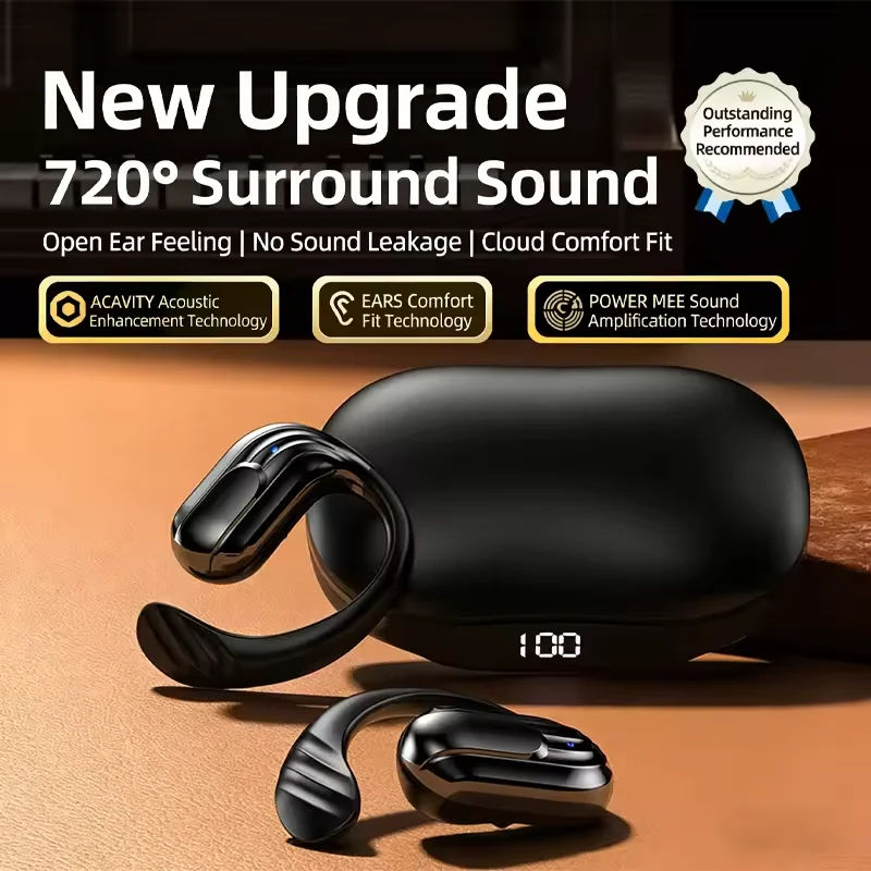 Wireless Headphones Bluetooth 5.4 Earphones True with Mic Button Control Noise Reduction Earhooks Waterproof Headset HIFI Audio