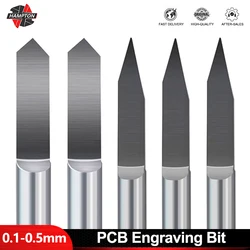 HAMPTON PCB Engraving Bit 4mm Shank Tipped 0.1-0.5mm V Shape Carving Bits CNC Router Bit Flat Bottom End Mill For Woodworking