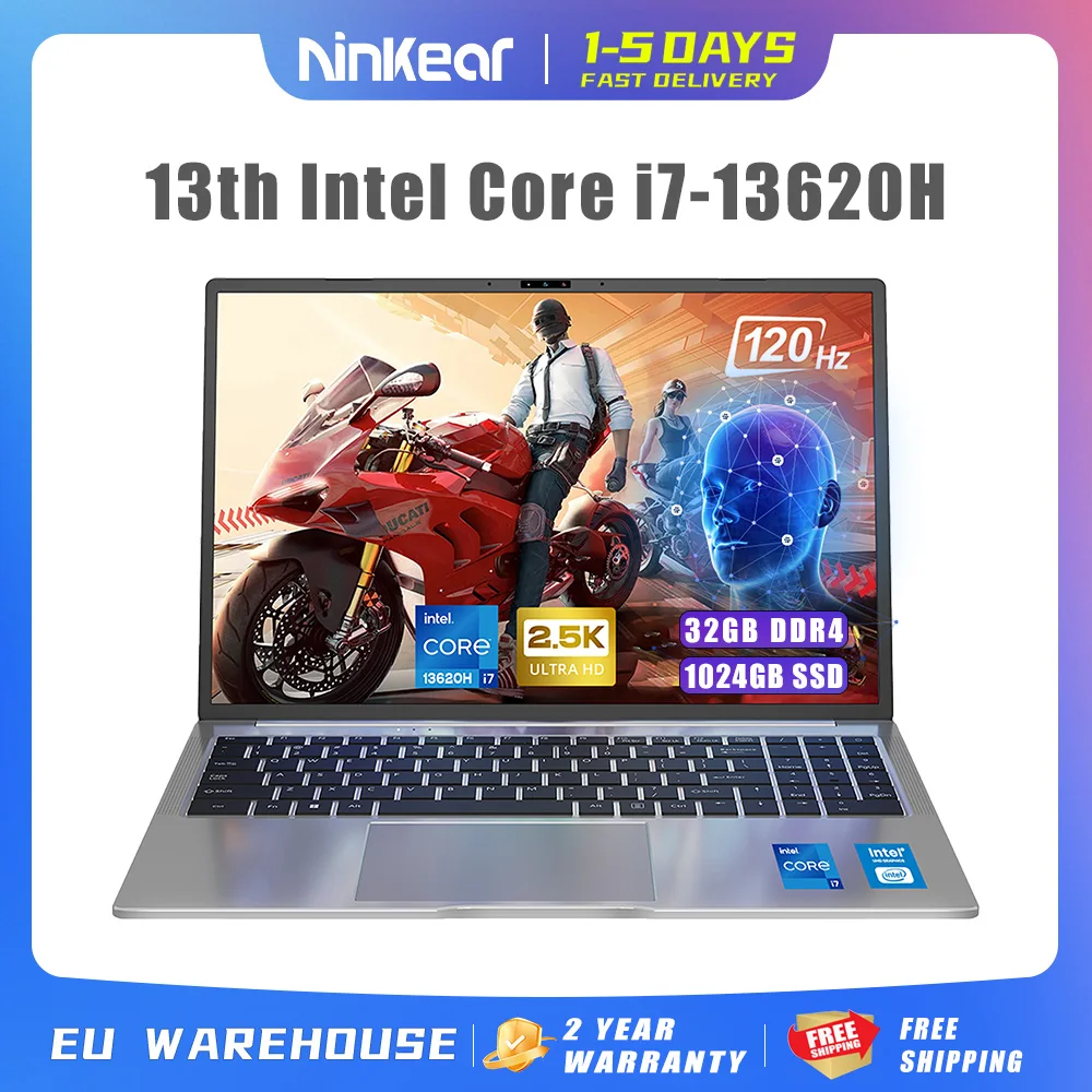 Ninkear Gaming Laptop N16 PRO 16-inch 13th Gen Intel i7-13620H 32GB DDR4+1TB SSD 2.5K IPS 120Hz Face Unlock WiFi6