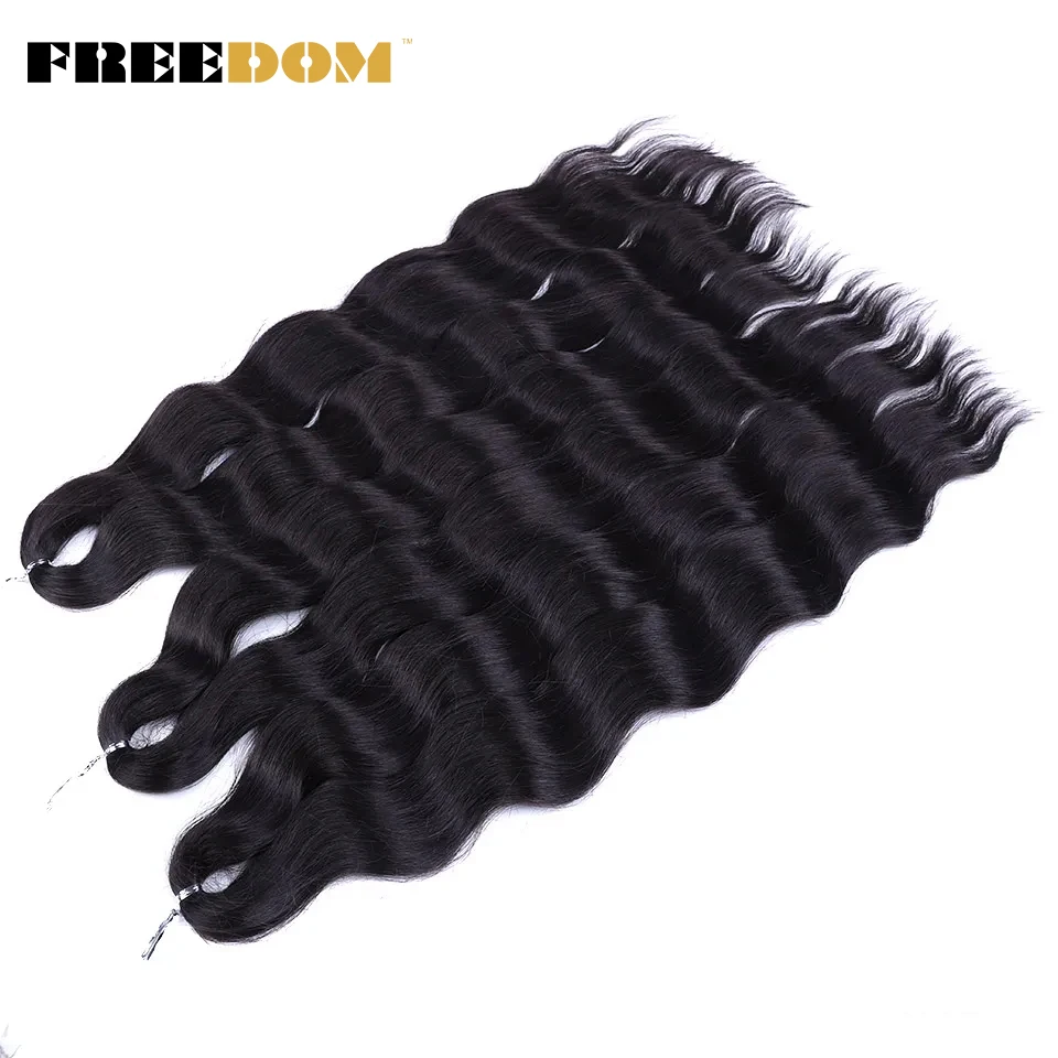 

FREEDOM Synthetic Deep Wave Braiding Hair Extensions 24 Inch Curly Wave Crochet Braids Hair Ombre Blonde Crotchet Hair LENA