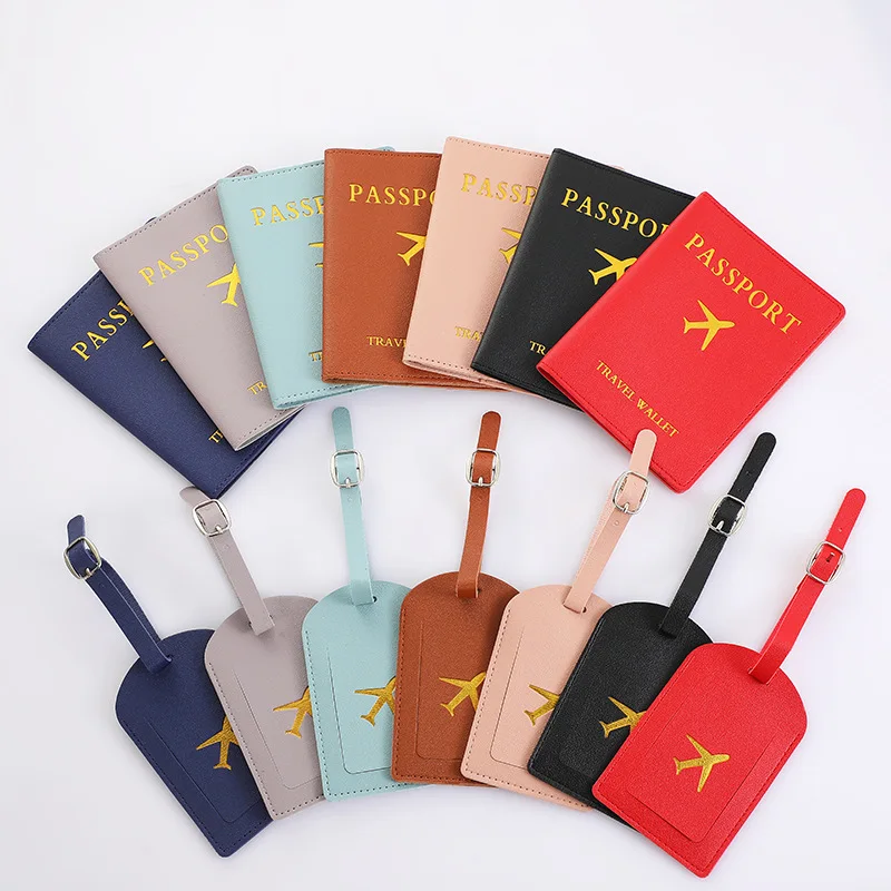 2Pcs/Set PU Travel Passport Cover Luggage Tag Suitcase Identifier Label Baggage Boarding Bag Tag Name ID Address Passport Holder