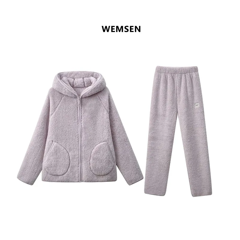 Double-sided Cotton Fleece Autumn Winter Home Pajamas for Women Can Be Worn Outside in Winter with Fleece Thickened Flannel Sets