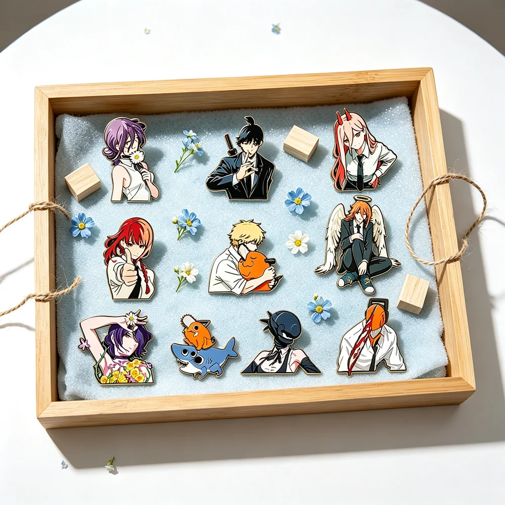 4/6/10 Stück Anime-Charakter Metallbroschen, Denji Makima Power Reze Cartoon Anstecknadeln für Rucksack Jacke Hut Sammlerstück Geschenk
