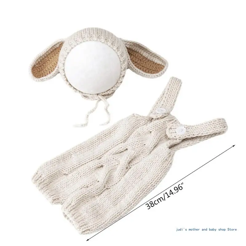 Baby Photo Props Bunny Costume Romper Rabbit Hat Newborn Photo Props Photography Clothes Knitted Outfit 2PCS