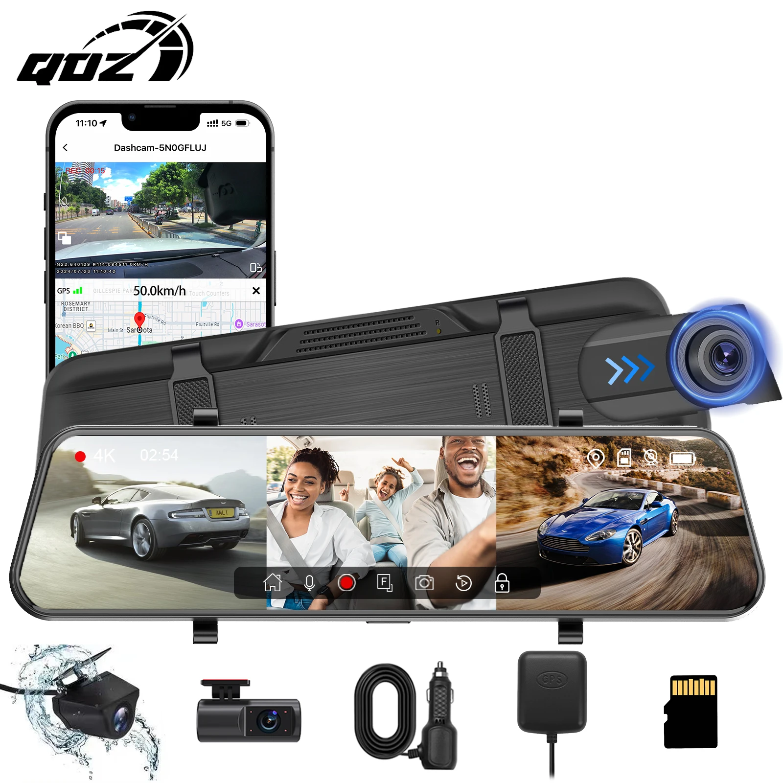 

QOZ 10‘’ 3 Cameras 2.5K Mirro car Dash Cam Rearview Mirror Infrared Night vision loop recording Streaming media WIFI dvrcar