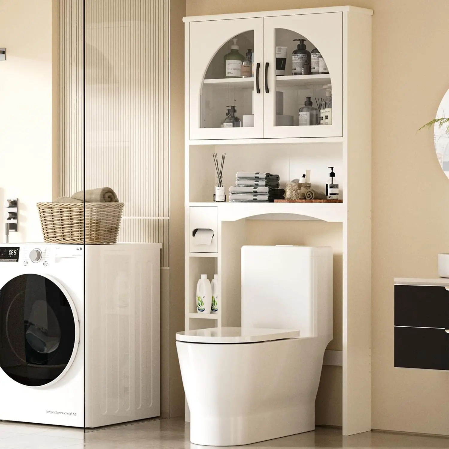 

Over The Toilet Storage Cabinet, Over Toilet Bathroom Organizers with Adjustable Shelf and Glass Doors, Bathroom, Customized