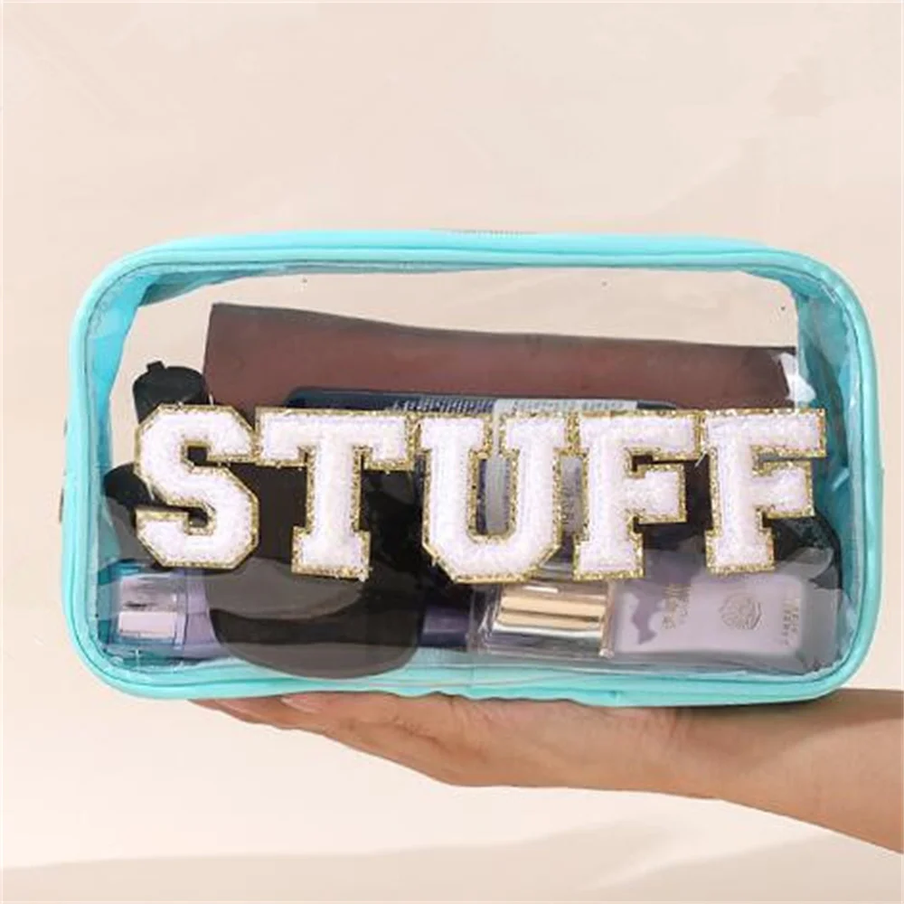 Beauty bag waterproof and transparent PVC embroidered letter makeup bag with large capacity, convenient storage bag for travel a