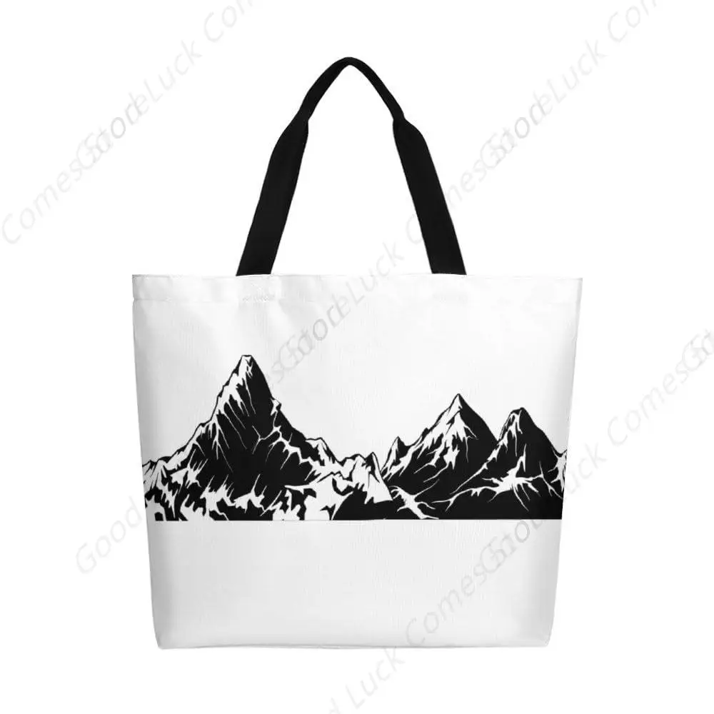 

Cool Mountain Black White Canvas Tote Bag Large Women Casual Shoulder Bag Handbag Reusable Beach Shopping Grocery Bags