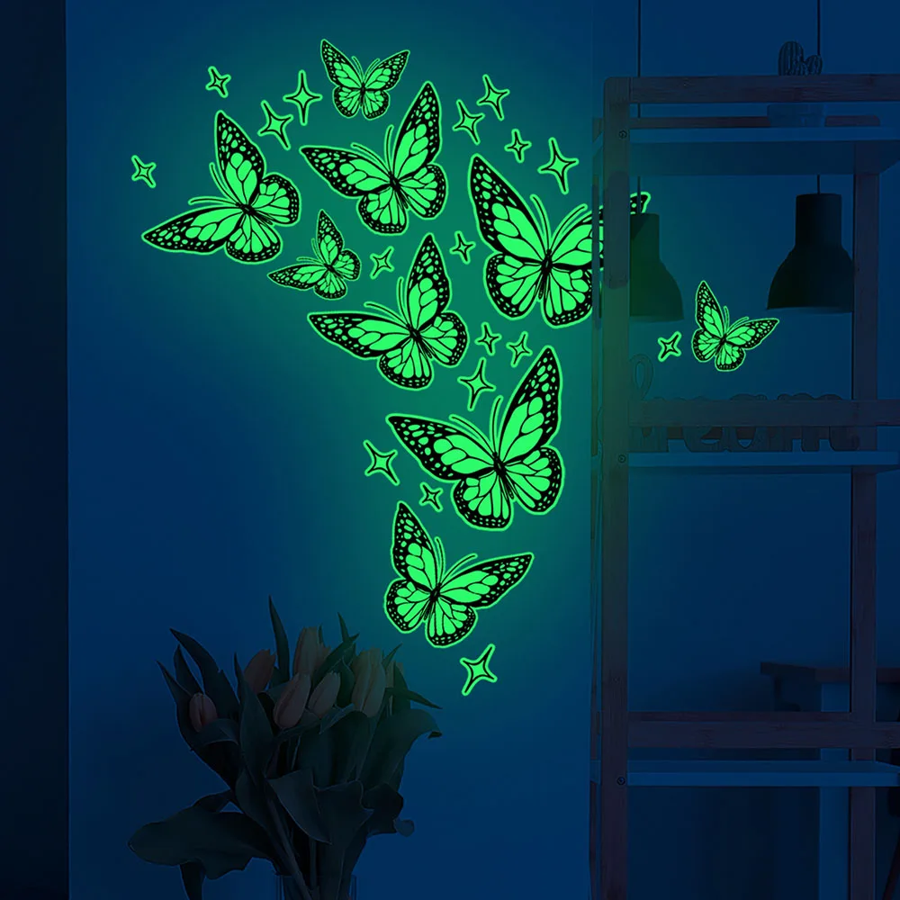 

Wall Stickers Green Glow Butterfly Wall Sticker Paper Bedroom Living Room Beautification Decoration Tearable Home Self Adhesive