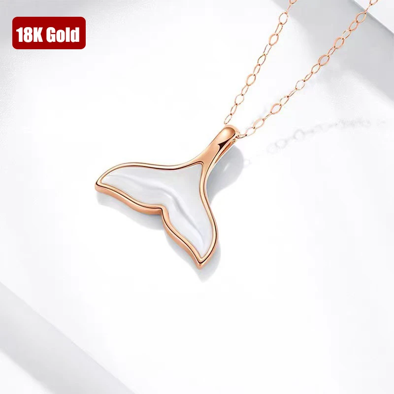 

AU750 Real Gold Fishtail Authentic Pure 18K Pendant Necklace For Woman Exquisite Gift Sincere Love Presenet Fine Jewelry