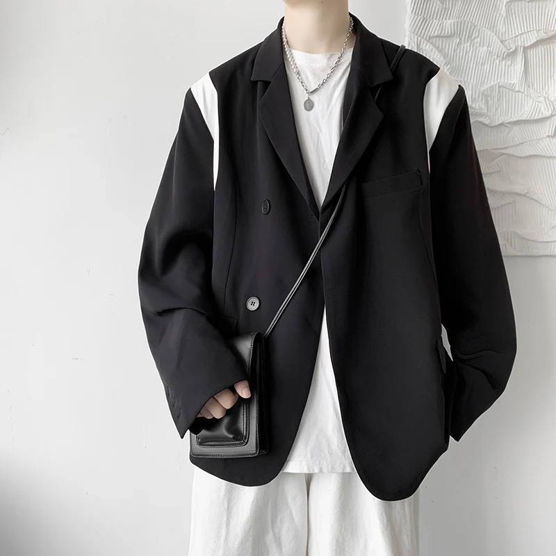 

Suit Jacket Men Spring Autumn New Korean Button Long Sleeve Tops Loose Color Matching Casual Blaser Masculino Streetwear Blazer