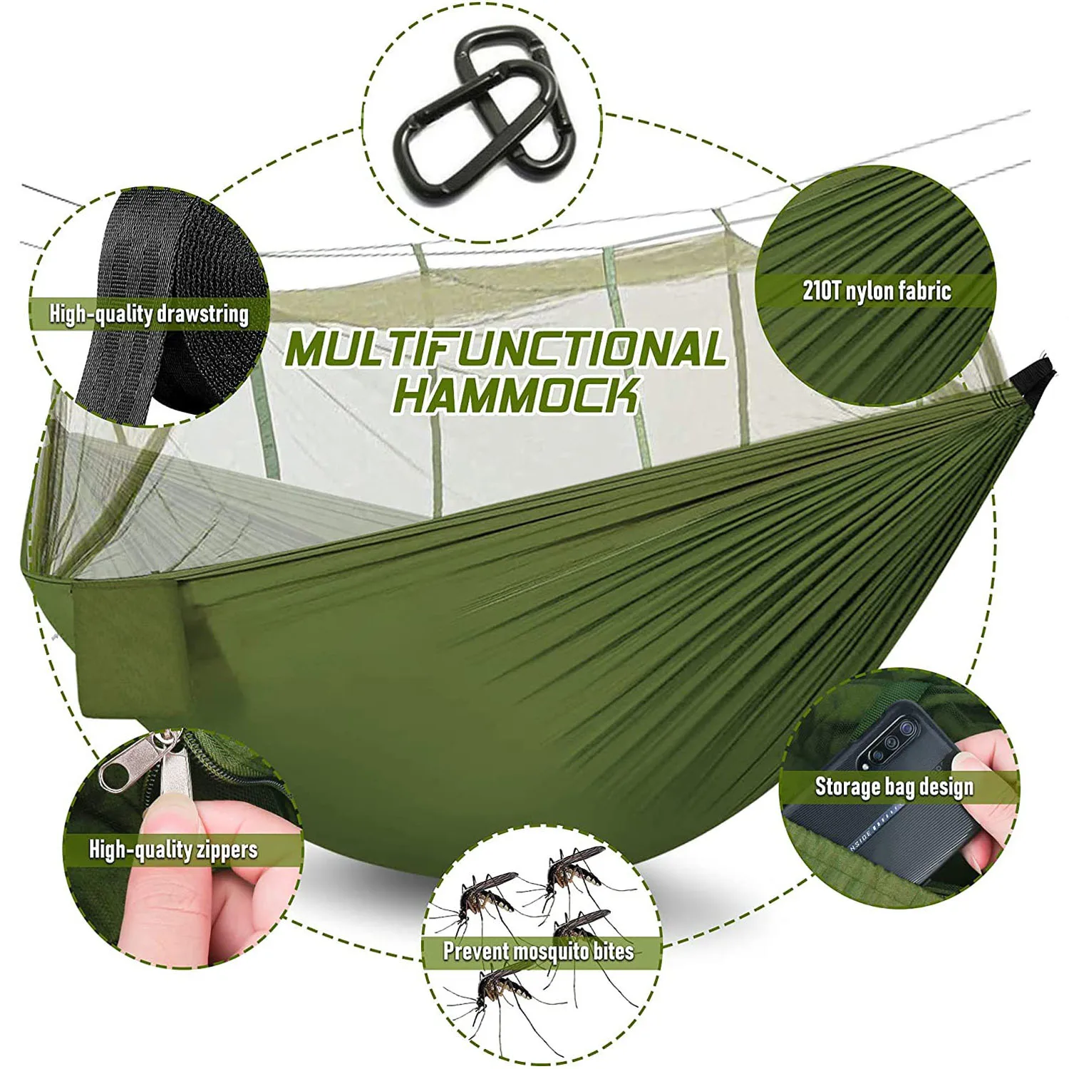 Ultralight Mosquito net Parachute Hammock with Army Green Anti-mosquito bites for Outdoor Camping Tent sleeping Free shipping