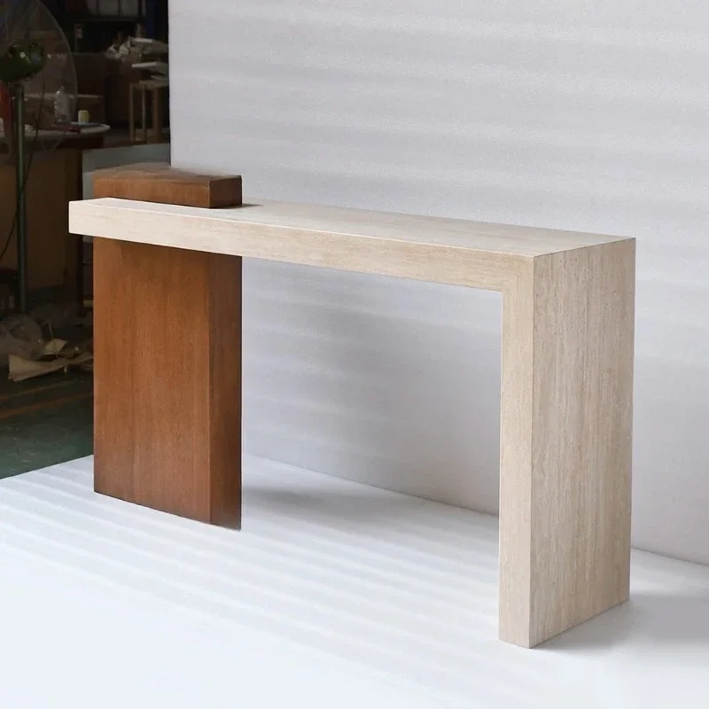 

Modern Luxury Solid Wood Console Table Natural Stone Furniture Home School Dining Entrance