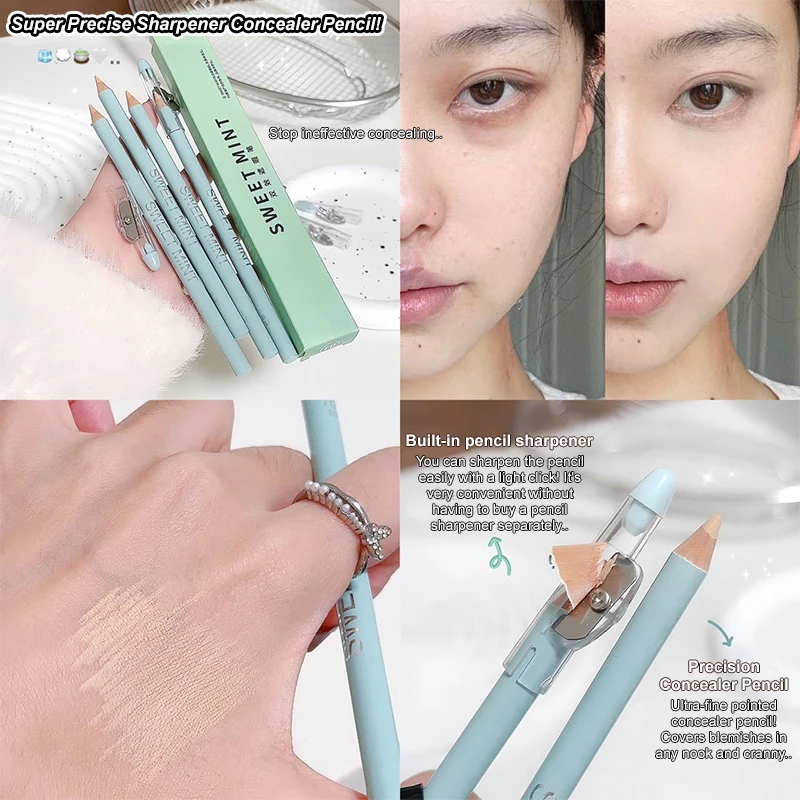 Wooden Dual-Effect Concealer Pen, Brighten Tear Troughs and Conceal Acne Scars Pencil Sharpener, Smooth Texture Waterproof Makeu