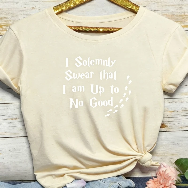 ICH Feierliche Schwören Brief Crewneck Print T Shirt Frauen Kurzarm Lose Beiläufige Sommer T Shirt Tops Kleidung Camisetas Mujer