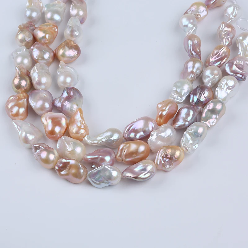 White Pink Purple 14-20mm Baroque Pearls Necklace Freshwater For Custom Pearl Necklace