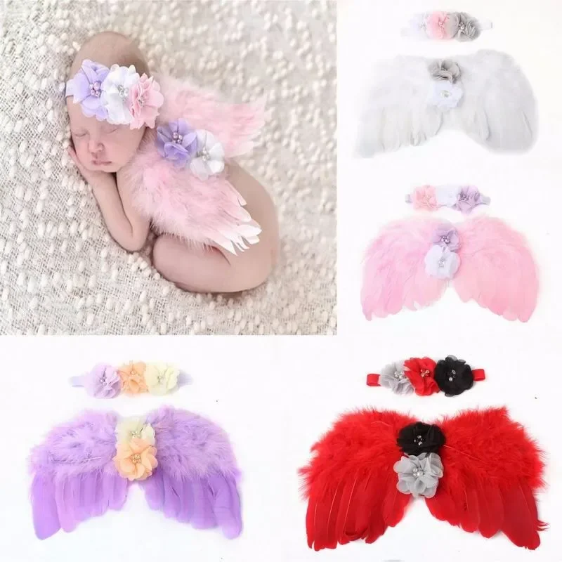 Newborn Photography Handmade Baby Toddler Girls Hair Accessories Angel Outfits Girls Headband Angel Wings Set Photo Prop