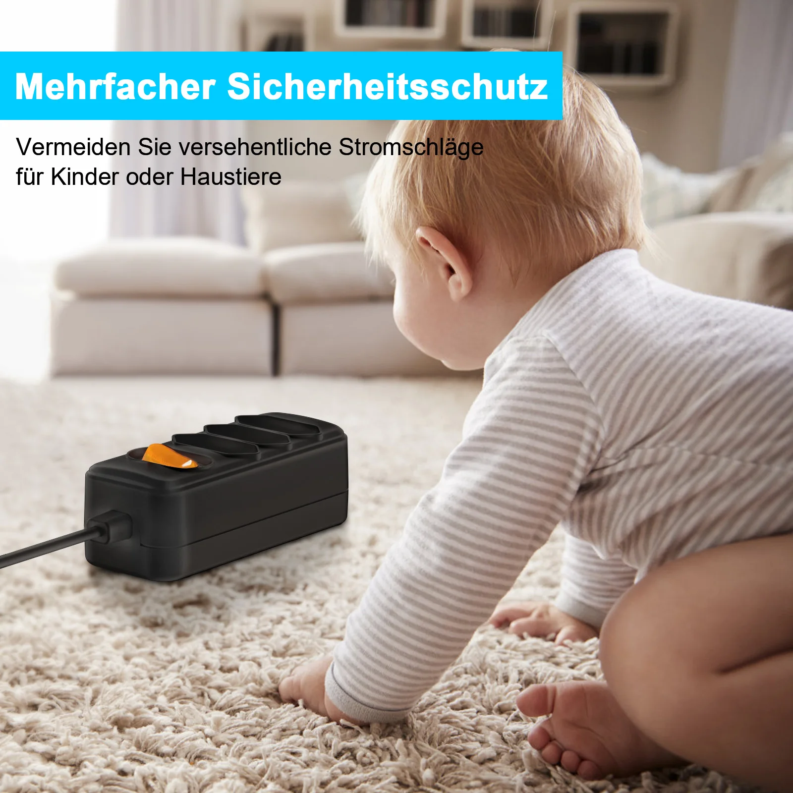 European EU 2 Prong Power Socket with 2M Extension Cable, Euro Power Strip Flat Plug Outlet with Switch for Computer TV PC