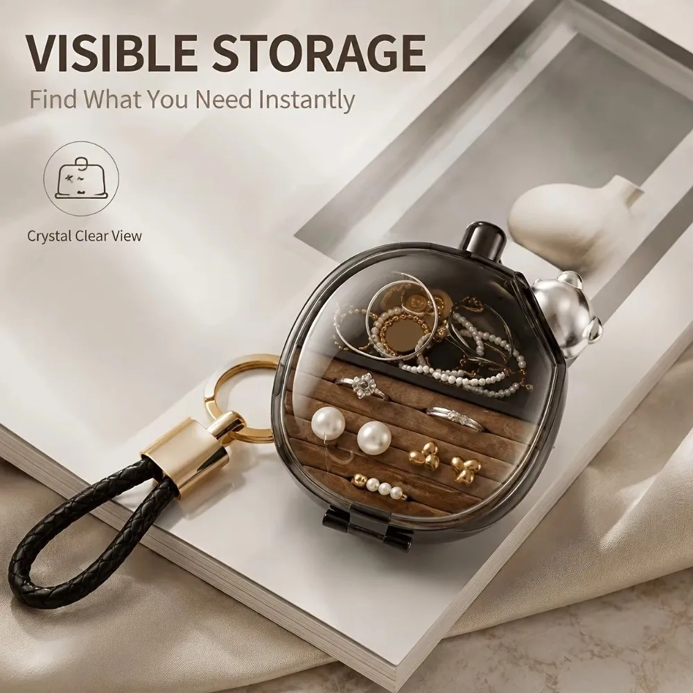 Transparent Mini Jewelry Box Multi-Layer Dust-Proof Jewelry Display Case Compact Portable Travel Jewelry Organizer Travel Use